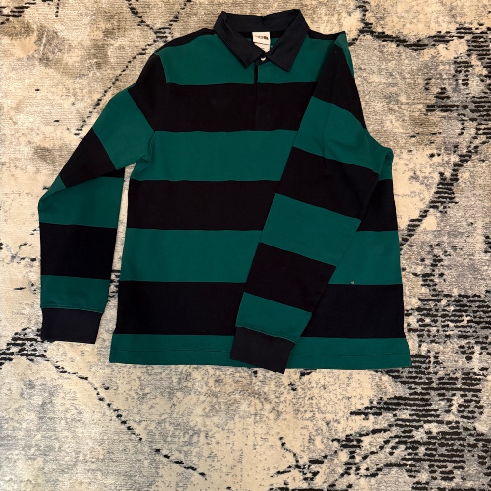 The North Face Green and Black Striped Polo Shirt